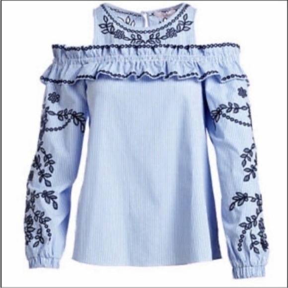 Parker Sammy Embroidered Cold Shoulder Stripe Blouse Size Small - Picture 3 of 11